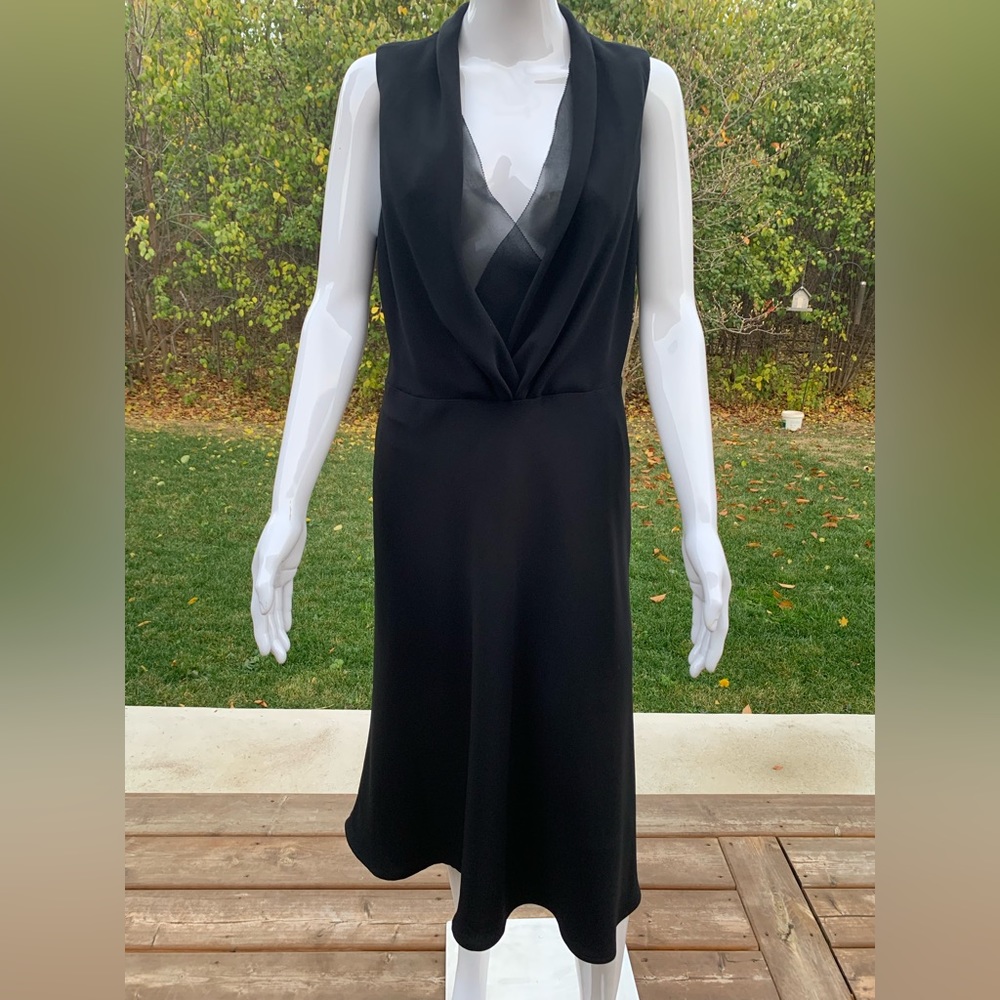 Black coctail prom party dress below the knee black sheer sexy deep V neck US 12